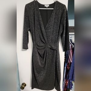 Black metallic wrap dress